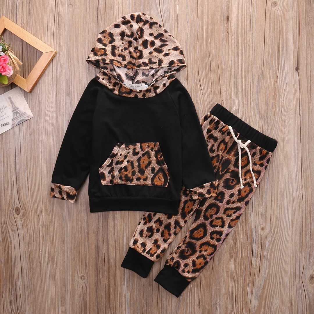 Clothing Sets 0-24M Baby Boys Spring Fall Clothes Set Newborn Toddler Long Sleeve Pocket Hoodies + Leopard Long Pants Infant Casual Outfits R240708