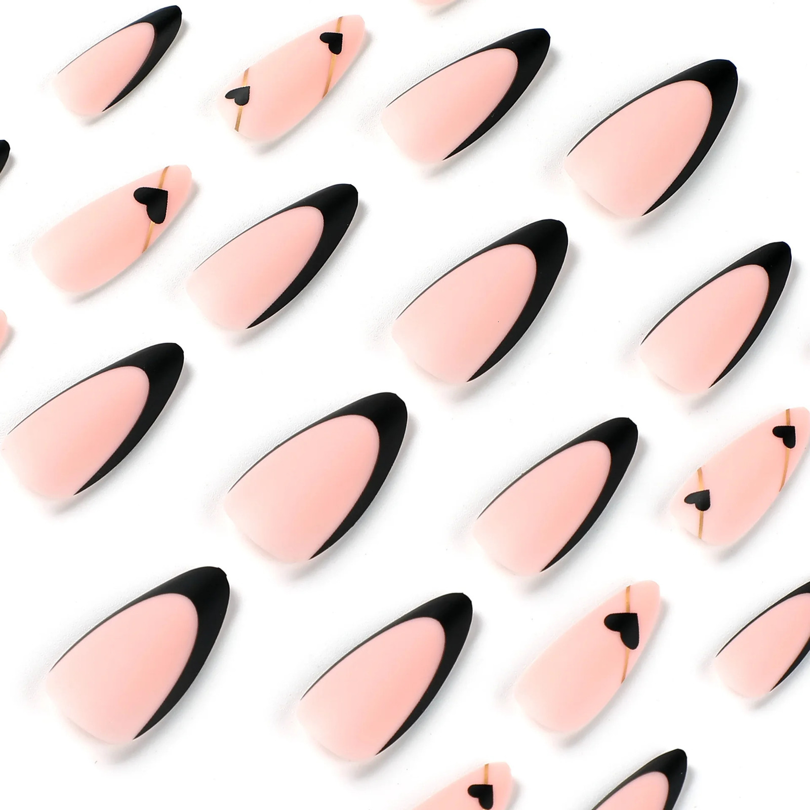 24 long French heart-shaped gold thread nails with 1 jelly gel and 1 nail file 240705