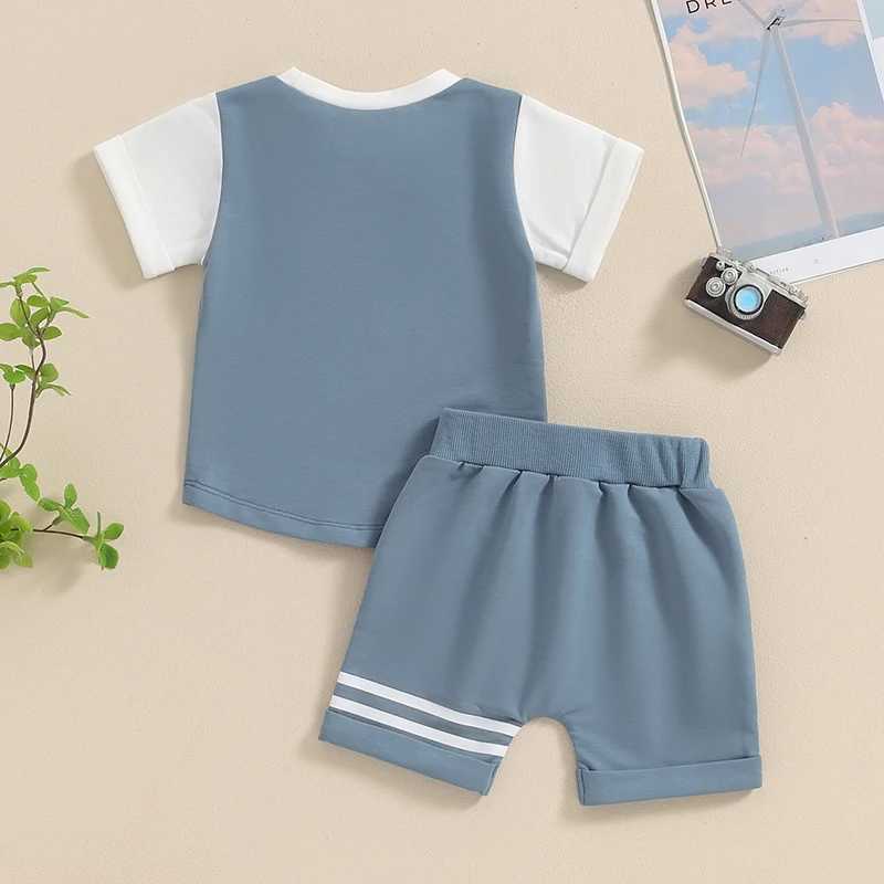 Clothing Sets 2024-03-26 Lioraitiin Summer Toddler Baby Boys 2PCS Shorts Sets Short Sleeve Contrast Color Tops and Drstring Shorts Sets R240708