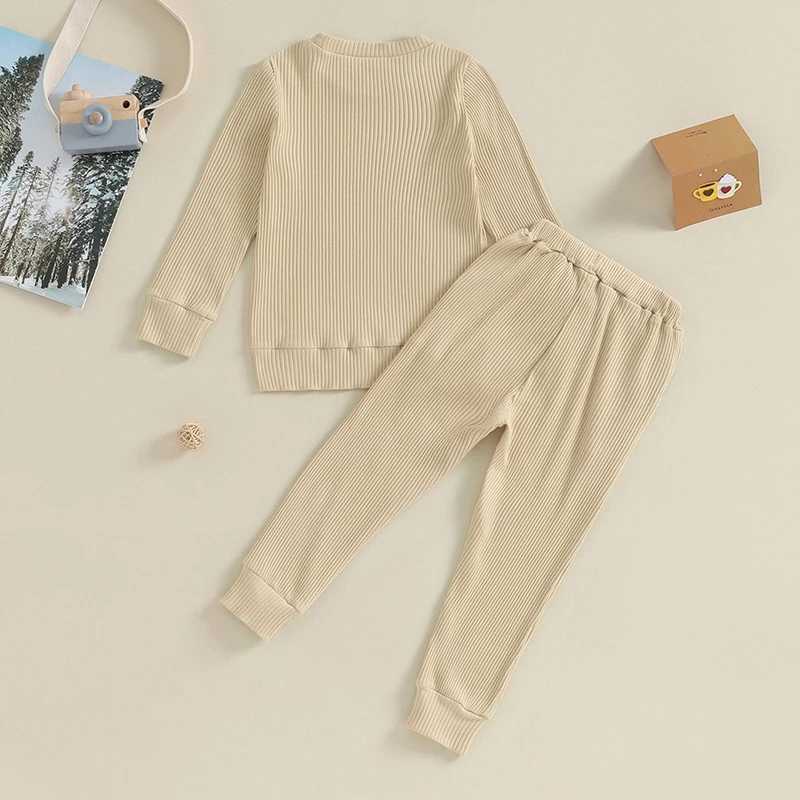 Clothing Sets 3-7Y Kids Boys Solid Color Ribbed Outfits Baby Autumn Clothes Children Long Sleeve Sweatshirt Tops Pants Sets R240708