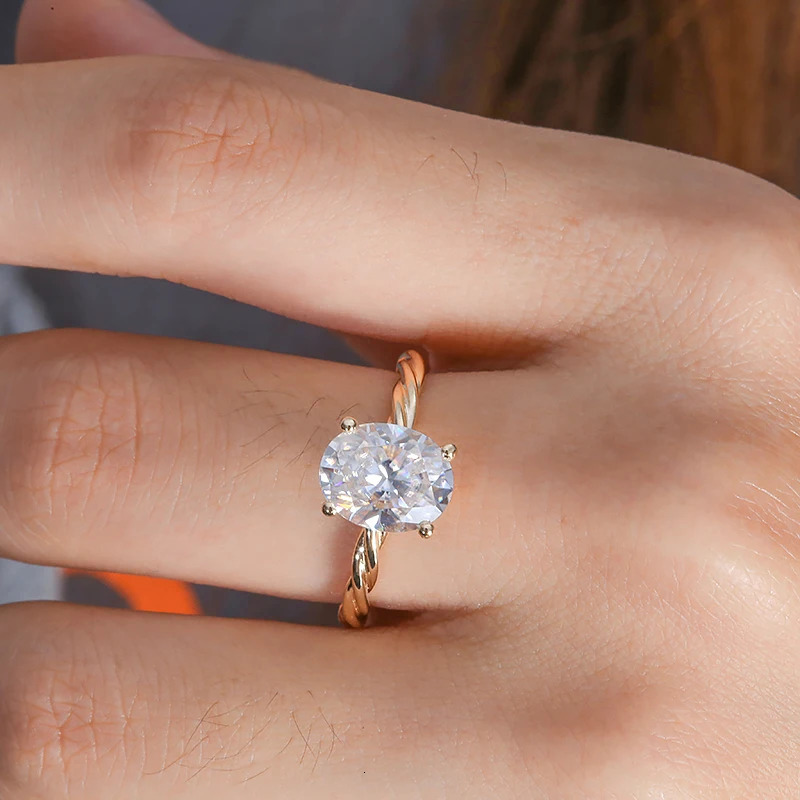 3.0carat 8X11mm EF Color VS Oval Cut CVD HPHT Diamond Ring IGI Lab Grown Diamond Engagement Ring Twist Band Ring 14K Yellow Gold 240626