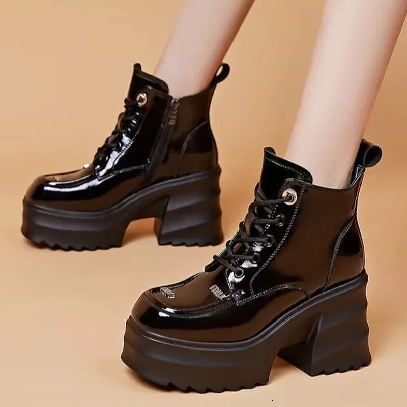 Chelsea Platform Boot High Heels Shoes 2024 Winter y Lace Up Ankle Boots Fashion Trend Zip Punk Pumps Botas Mujer 240705