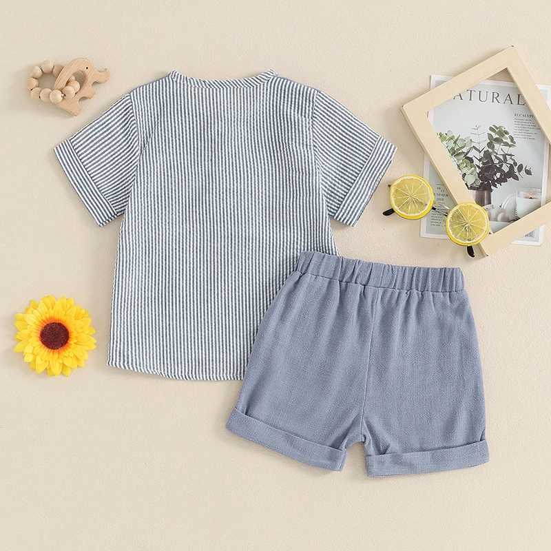 Clothing Sets 2024-03-09 Lioraitiin Toddler Boys Summer Outfits Striped Print Short Sleeve T-Shirt and Elastic Shorts Vacation Clothes Set R240708