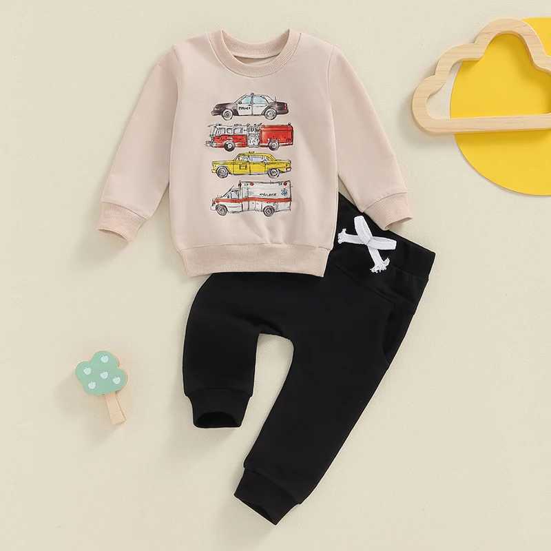 Clothing Sets 0-4Y Little Boys Spring Fall Pant Outfits Vehicles Print Long Sleeve Pullover Tops Sweatshirt Pants Sets Toddler Tracksuits R240708