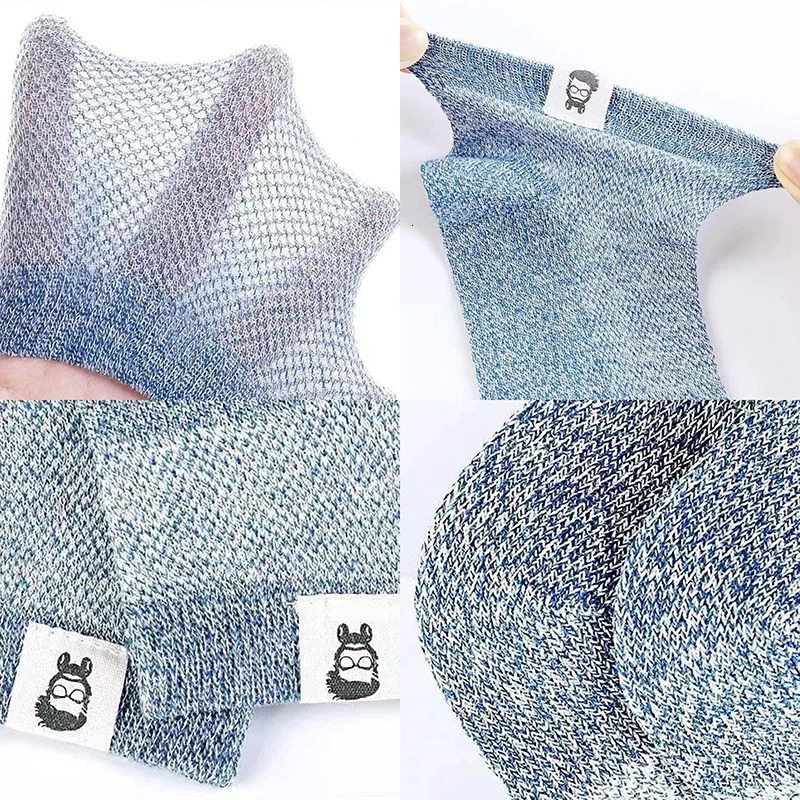 5 Pairs/Lot Mens Summer Thin Socks Cotton Mesh Breathable Old Mans Head Pattern Sports Casual Fashion Men Boat Socks EU38-43 240703