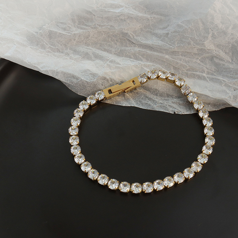18k Gold Iced Out Chain Bracelet Waterproof Luxury Designer Jewelry Stainless Steel Heart Pearl Cubic Zirconia Diamond Tennis Wristband Cuff for Woman