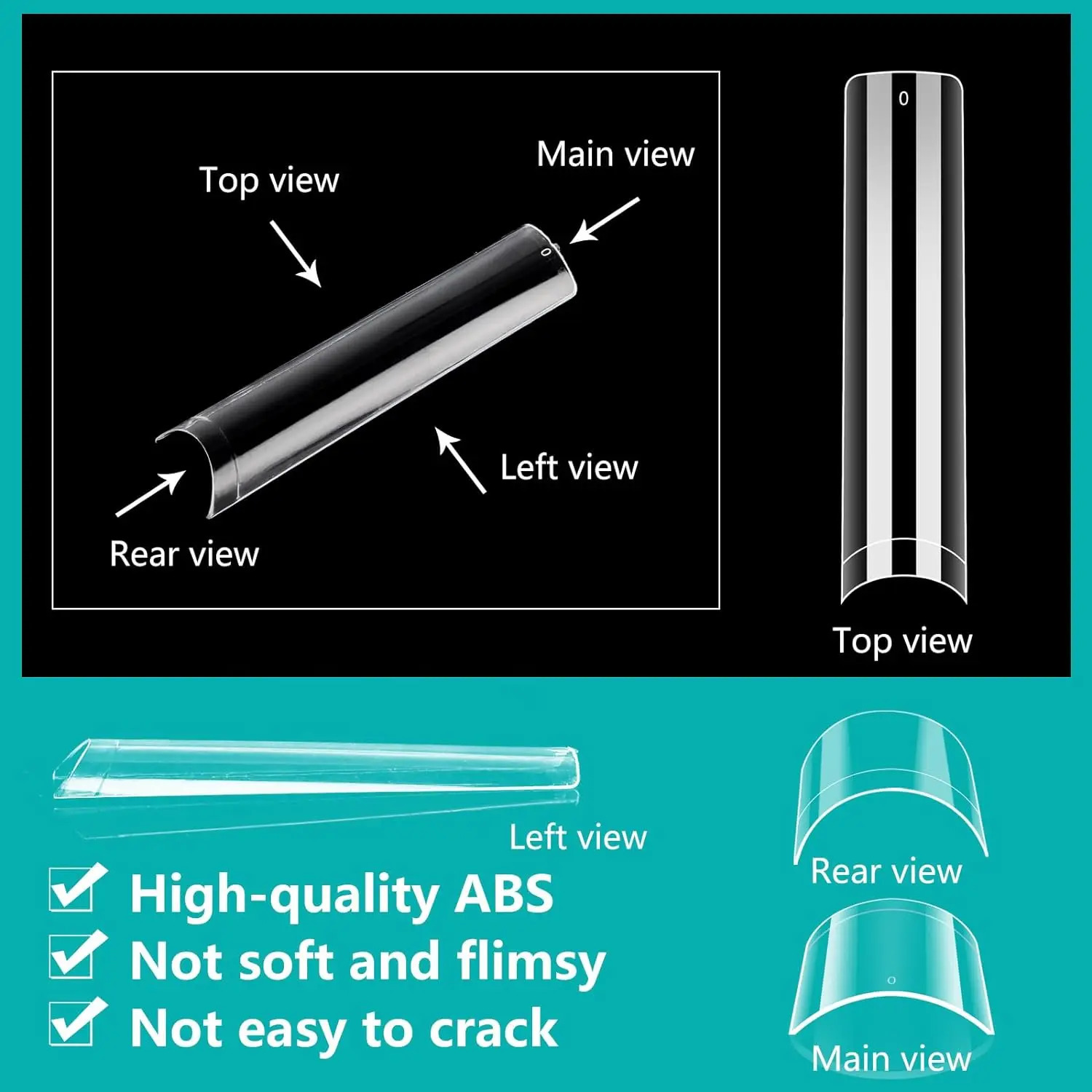 240PC Professional 3XL Super Long Transparent Square Nail Tip 12 Size Half Cap Acrylic Nail No C-Curve Rectangular False Nail Tip 240705
