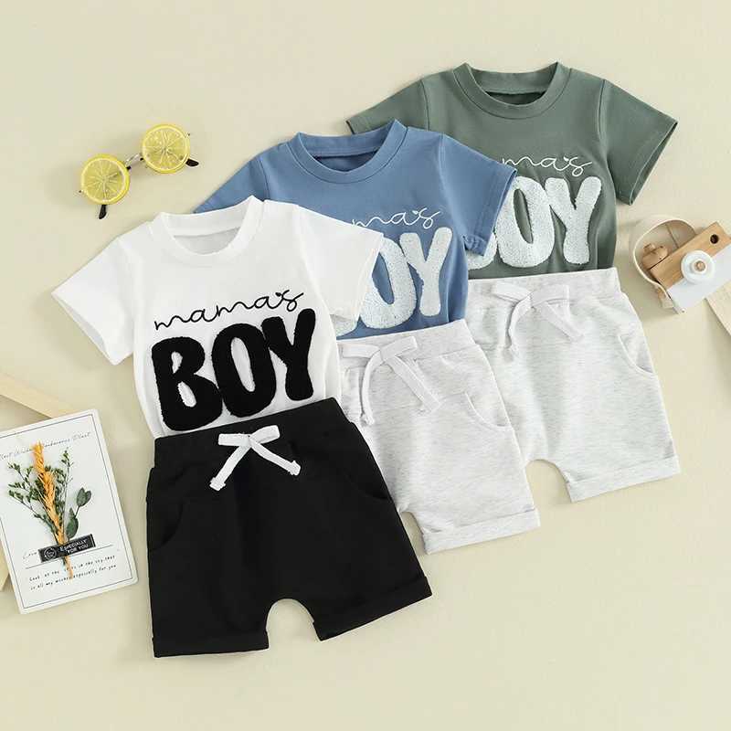 Clothing Sets 2024-02-22 Lioraitiin 0-3Y Summer Kids Baby Boys Clothes Sets Fuzzy Letter Embroidery Short Sleeve T-shirts+Pocket Shorts Outfit R240708