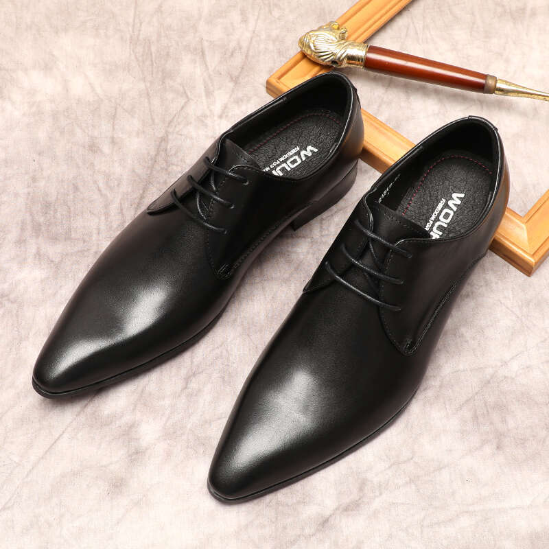 HKDQ Formal For Genuine Leather Italian Dress Men Black Brown Lace Up Wedding Men's Pointy Oxford Shoes