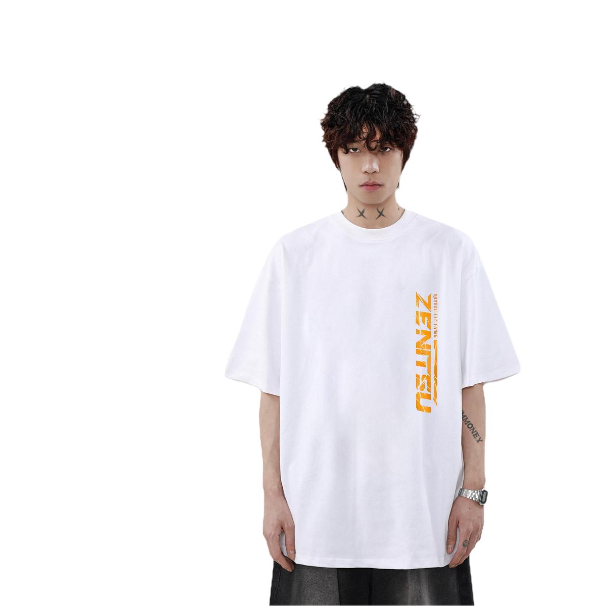 New White Cotton Loose Fit Hip Hop Short Sleeve O-Neck T-shirt for Men and Women