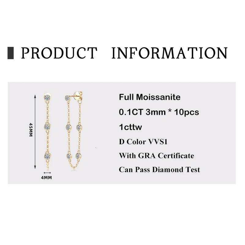 EWYA Sparkling Bubble D Color 0.1CT 3mm Full Diamond Drop Earrings for Women S925 Silver Long Tassel Dangle Earring 240701