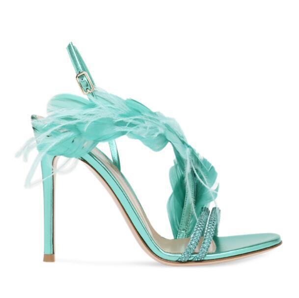 Exquisite Feathers Wedding Shoes Open Toe Sheepskin 9.5 CM High Heels Lady Formal Party Dresses Stiletto Heel