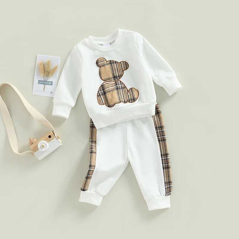 Clothing Sets 2022-09-27 Lioraitiin 0-24M Newborn Baby 2Pcs Fall Outfits Long Sleeve Plaid Bear Pattern Pullover Tops and Pants Set