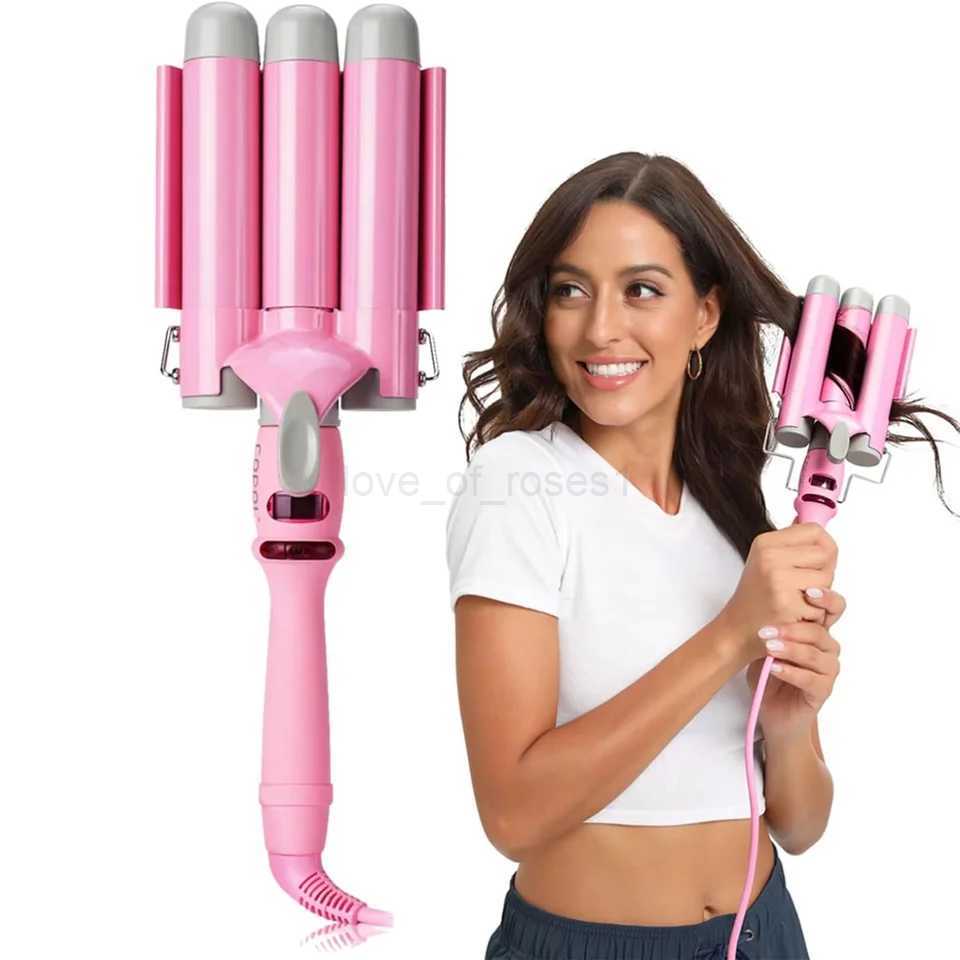 3 Barrel Hair Curlers 32mm Beach Waves LCD Curling Iron Curling Wand for Long Hair with Temperature LED Indicator Styling ToolsZ240709