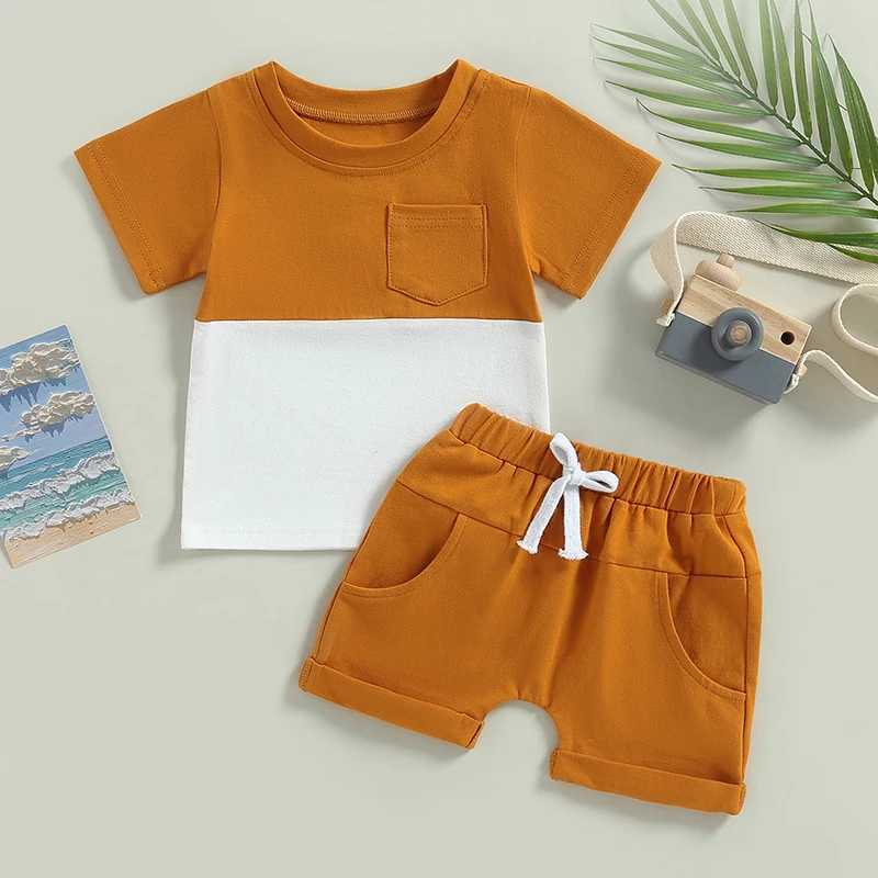 Clothing Sets 2023-02-27 Lioraitiin 0-3Years Baby Boys 2Pcs Summer Shorts Set Short Sleeve Patchwork T-shirt with Elastic Waist Shorts R240708