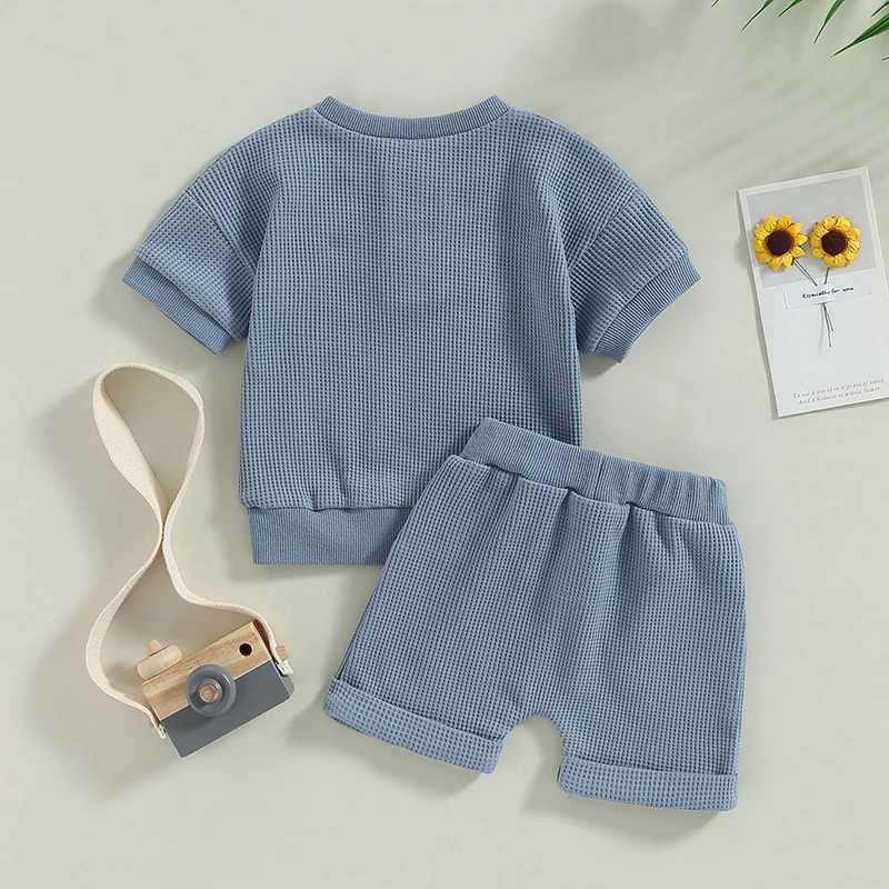 Clothing Sets 2023-02-17 Lioraitiin 0-3Years Infant Boys Summer Clothes Outfits Solid Buttons Crew Neck Short Sleeve Tops Shorts 2Pcs Suit R240708