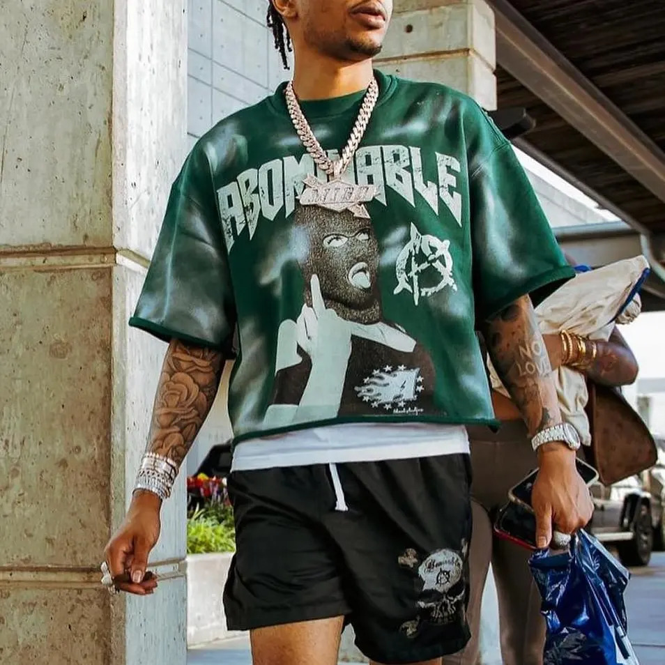 Streetwear T Shirt Y2K Hip Hop Punk Rock Graphic Print Oversized T Shirt Mens Round Neck Cotton Short Sleeve Tops 240626