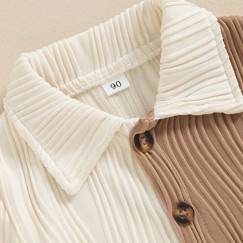 Clothing Sets 2024-03-18 Lioraitiin Kids Boys Summer Outfits Patchwork Textured Buttons Short Sleeve Tops and Elastic Waist Shorts Clothes Set R240708