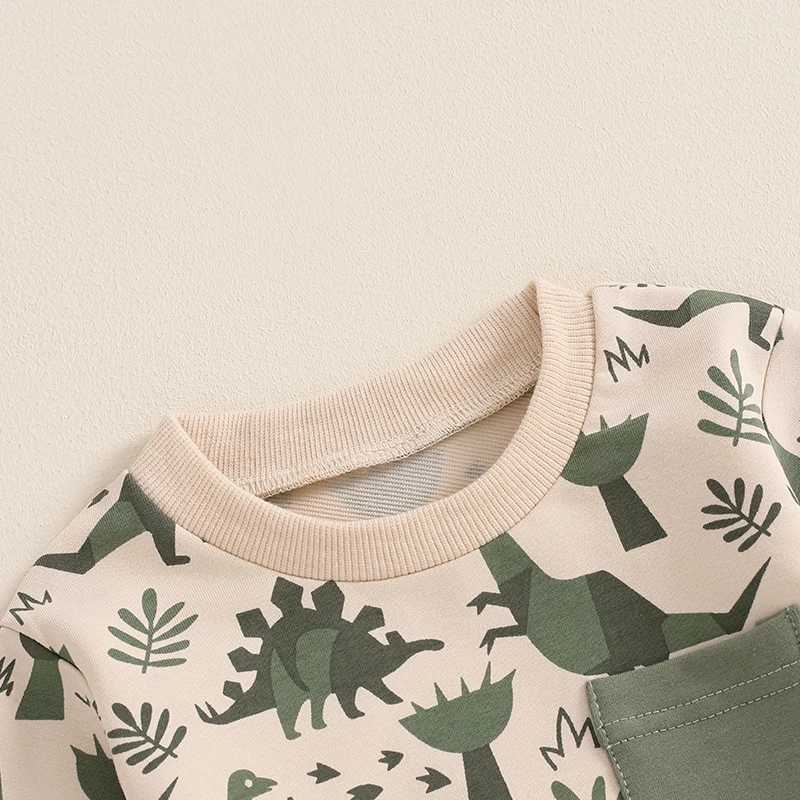 Clothing Sets Toddler Boys Fall Outfits Dinosaur Print Pocket Long Sleeve Sweatshirts and Long Pants 2Pcs Set Kids Casual Clothes R240708