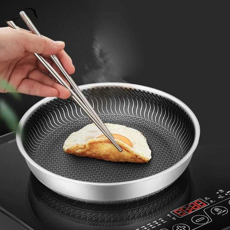 Pans Reusable frying pan tick free Wok steak cooking pot sauce pot single-sided honeycomb potL2403