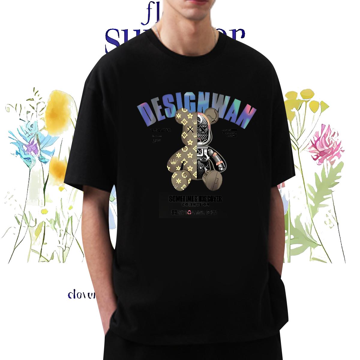 Customized T-Shirts Black Oversized Hip Hop Couples T Shirts 180g Cotton Cool