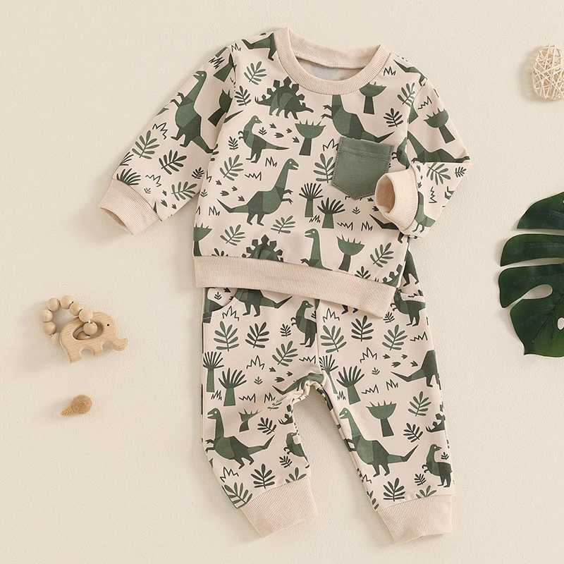 Clothing Sets Toddler Boys Fall Outfits Dinosaur Print Pocket Long Sleeve Sweatshirts and Long Pants 2Pcs Set Kids Casual Clothes R240708
