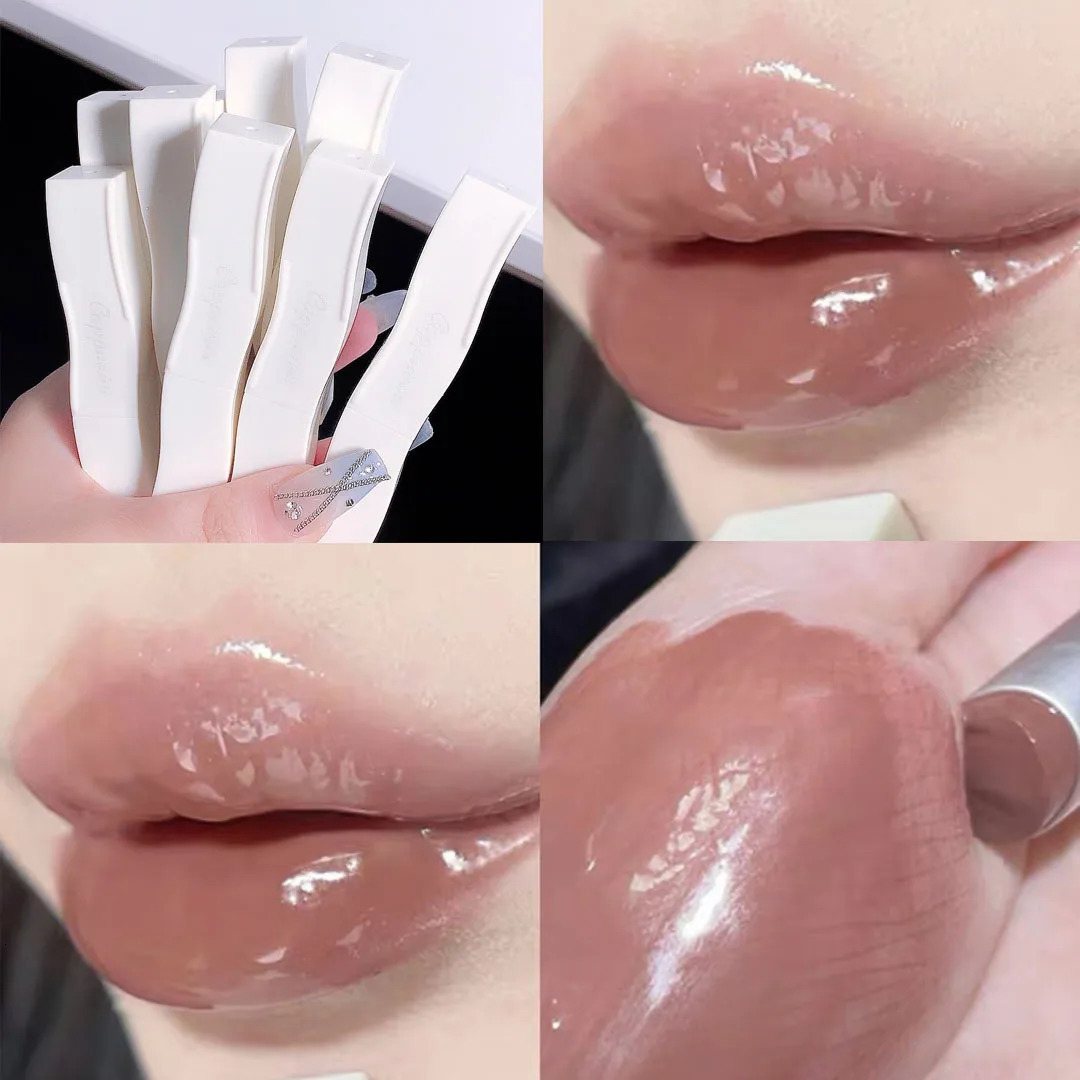 Cappuvini red lipstick black white tube lipstick light water lipstick soft mist lipstick gloss lipstick 1 mirror water 240705