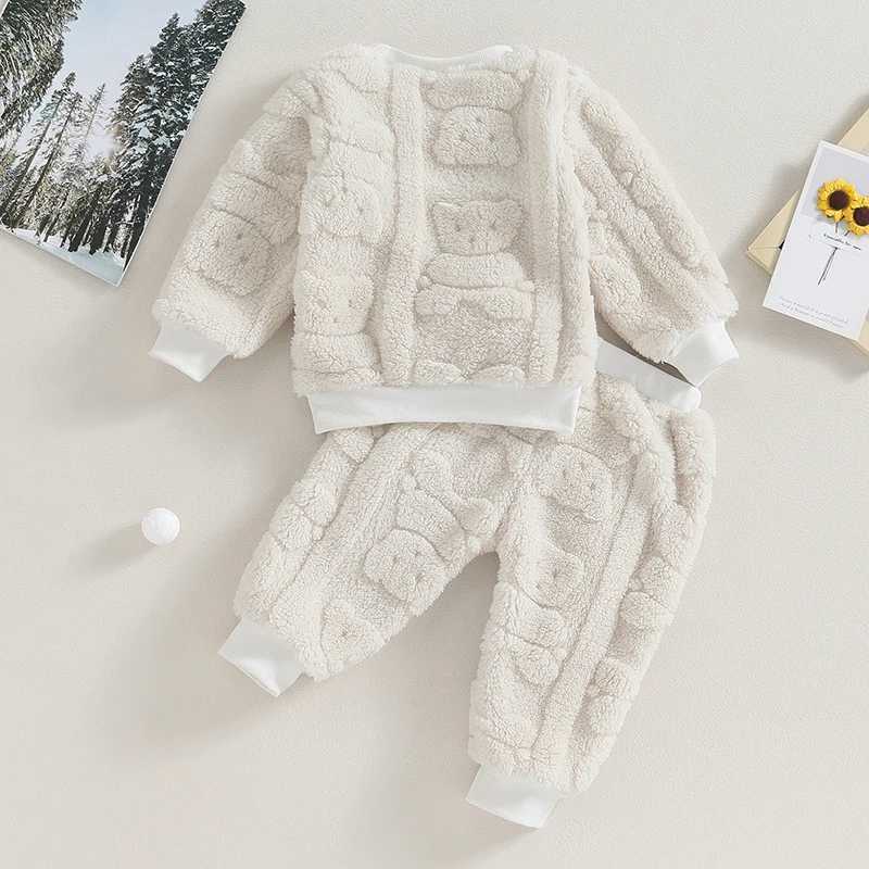 Clothing Sets 0-3Y Baby Bear Furry Warm Pant Sets Boys Long Sleeve Pullover Sweatshirt with Sweatpants Infant Toddler Autumn Winter Clothes R240708