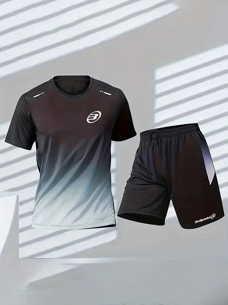 Bullpadel Mens short sleeved sports Tshirt 3D printed football training summer badminton sportswear 240705