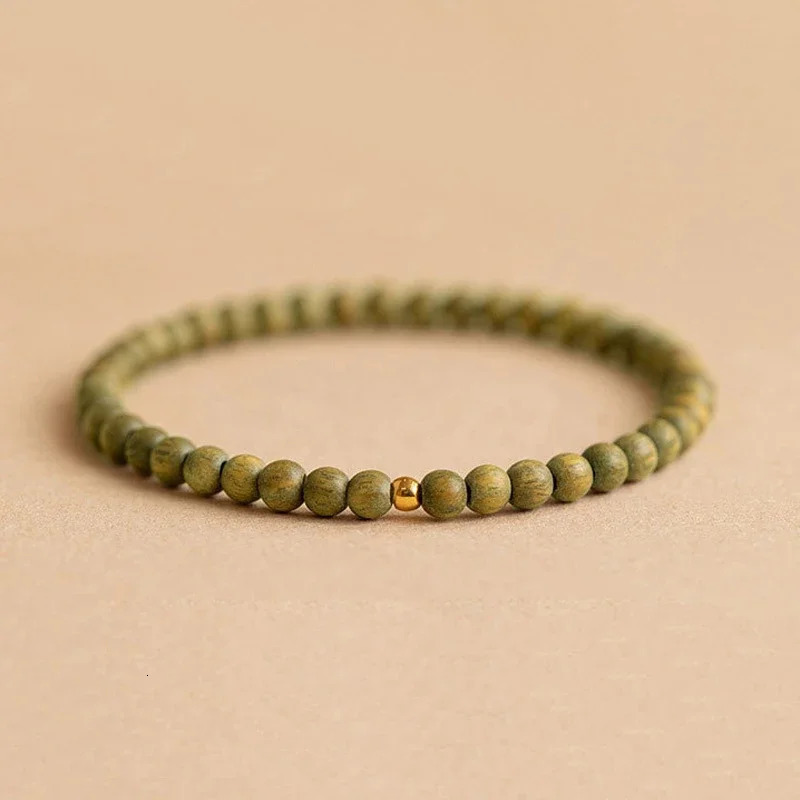 Minimalist Aromatic 4mm Natural Green Sandalwood and Stones Beads Thin Bracelets for Women Men Couples Vintage Jewelry YBR1010 240702