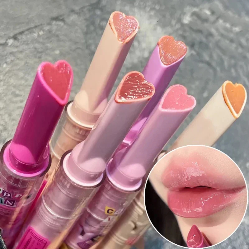 Love Shape Jelly lipstick Waterproof Stick less Cup Mirror Solid lipstick Glossy Transparent Long lasting lipstick Cosmetics 240705