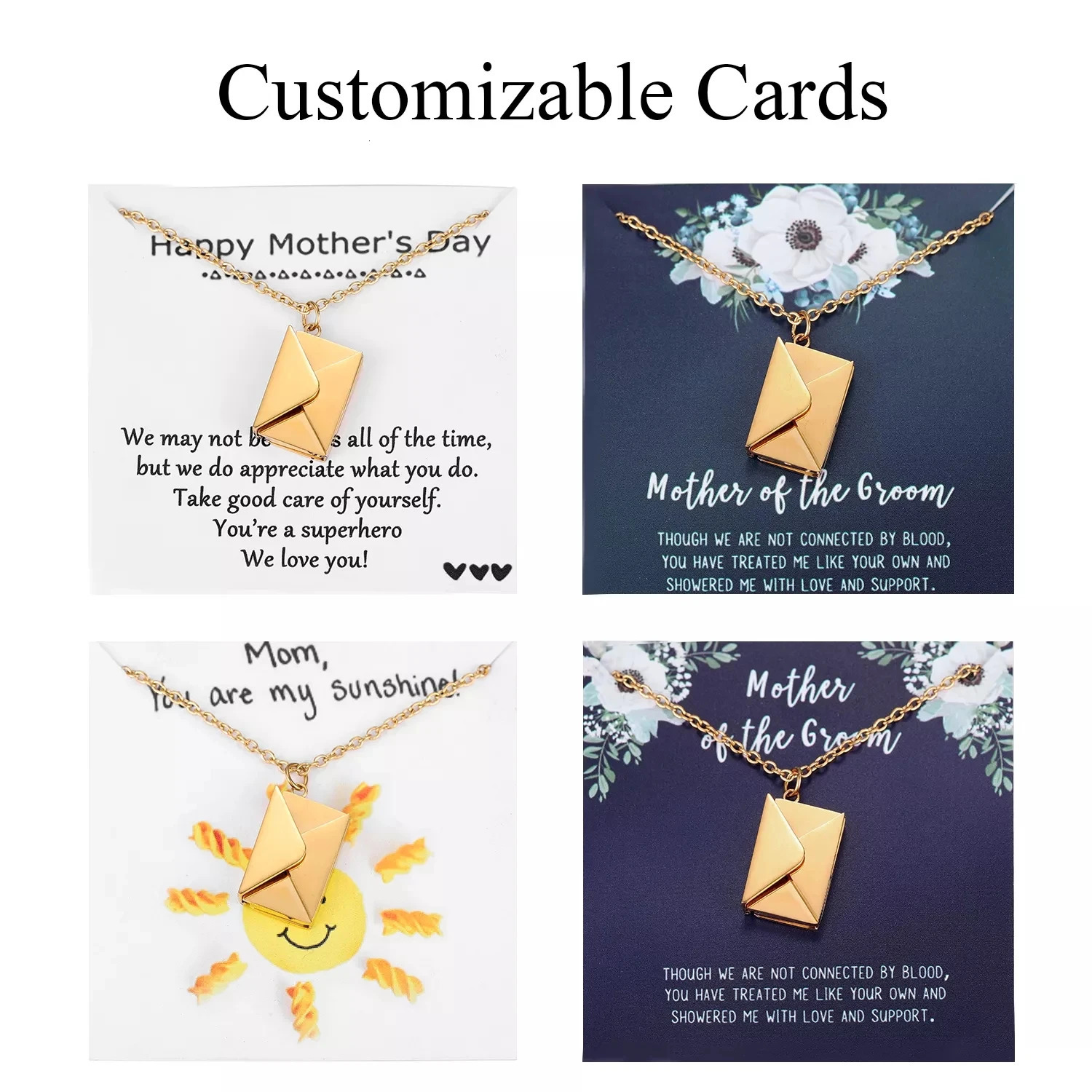 Love Letter Envelope Pendant Necklace With Rose Gift Box Customized Stainless Steel Jewelry Confession Love You for ValentineDay 240626