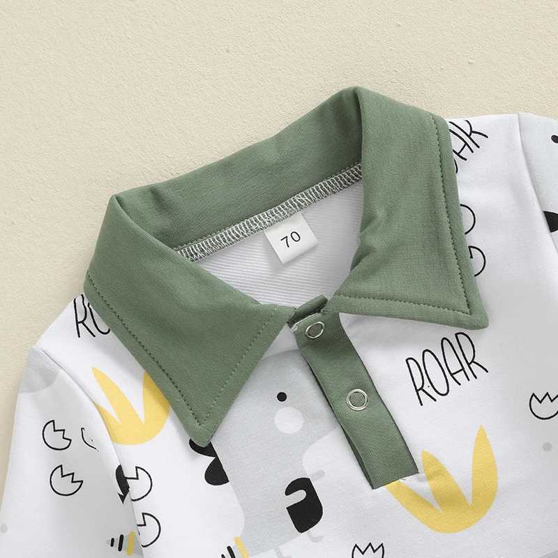 Clothing Sets Baby Boys Autumn Outfit Sets Dinosaur Print Long Sleeve Lapel Sweatshirt Tops and Pant Sets Toddler Tracksuits Boy Clothes R240708