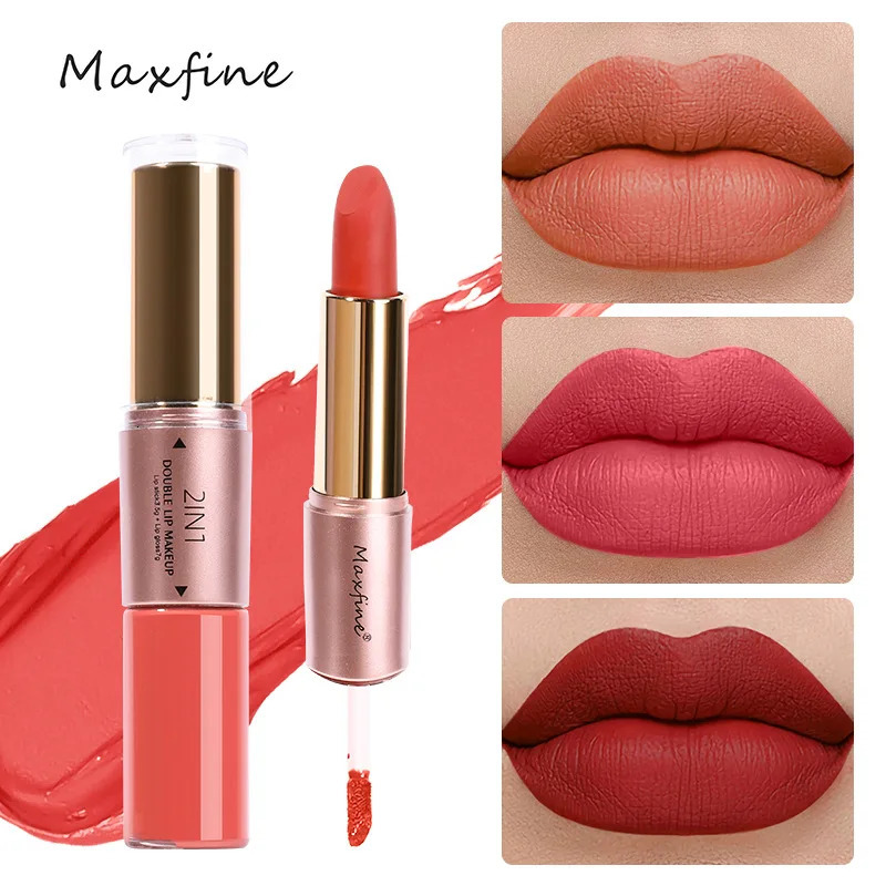 Maxfine 12 color double head matt lipstick waterproof lasting 2 in 1 soft lipstick fashionable liquid lipstick 10.5ml 240705
