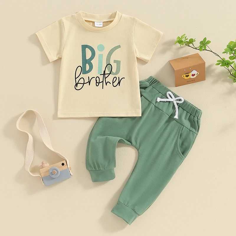 Clothing Sets 2024-01-11 Lioraitiin Summer Baby Boys Brother Outfit Letter Print Short Sleeve T-Shirt and Elastic Pants Clothes Set R240708