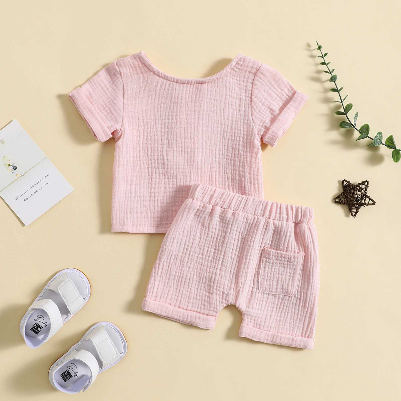 Clothing Sets 2023-05-29 Lioraitiin 0-3Years Toddler Baby Boy Summer 2Pcs Clothing Short Sleeve Solid Crew Neck Top Shorts Casual Clothes R240708