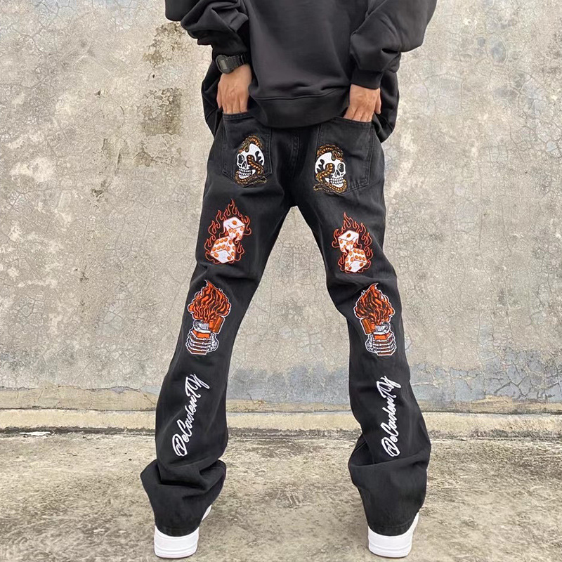 Hot Sale Patchwork Jeans Men New Skinny Jeans Fashion Biker Denim Overall Skinny Pants Casual Mens Clothes Back Embroidery