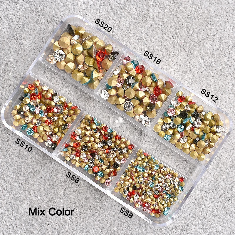 6 Grid Box Nail Art Water Diamond Colorful Dot Bottom Small Diamond 3D Ergonomic DIY Decorative Accessories 240705