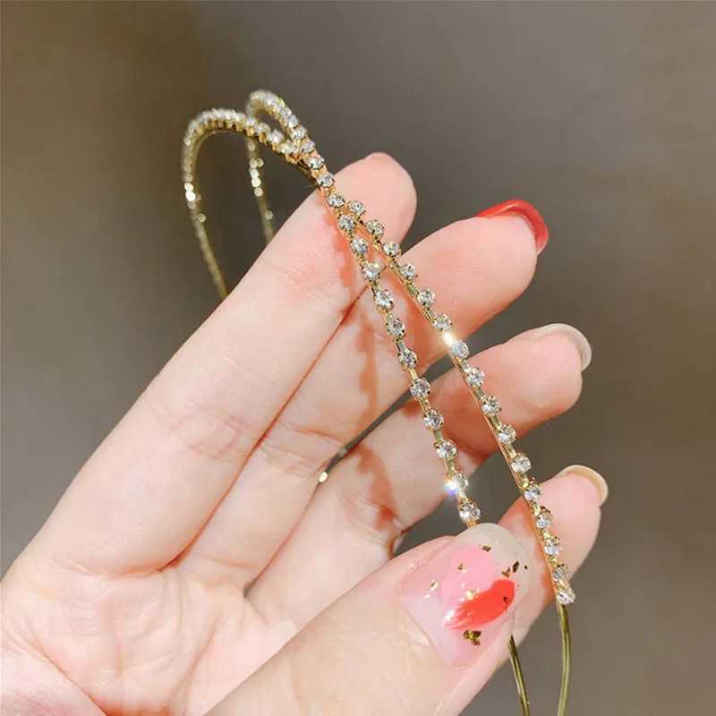 Headbands Super Thin Metal Crystal Headbands Hairband New Shiny Double Layers Cross Rhinestone Alloy Hair Accessories Headwrap Wholesale