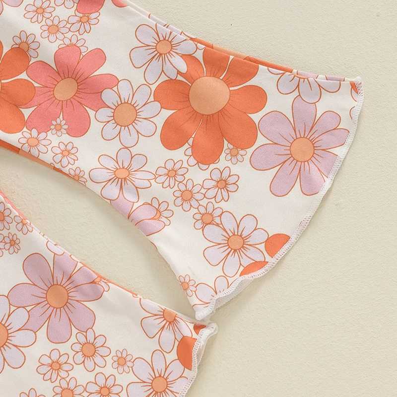 Clothing Sets 2024-05-09 Lioraitiin Toddler Girls Summer Outfits Letter Print Round Neck Short Sleeve Tops Elastic Waist Flare Pants 2Pcs Set R240708