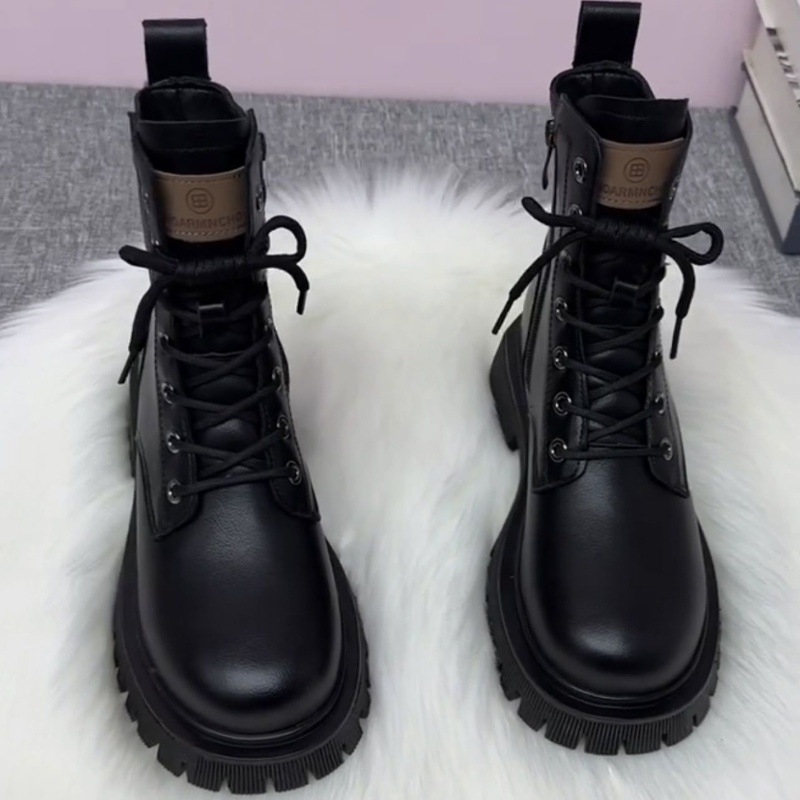 Soft leather thick soled Martin boots for women spring, summer autumn single boots winter plush British style popular Instagram trend