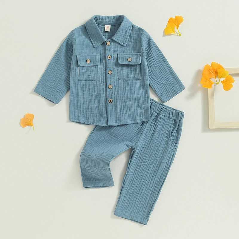 Clothing Sets 0-4Y Baby Boy Autumn Outfits Kids Long Sleeve Button Down Lapel Shirt with Pocket + Pants Set Toddler Casual Clothes R240708