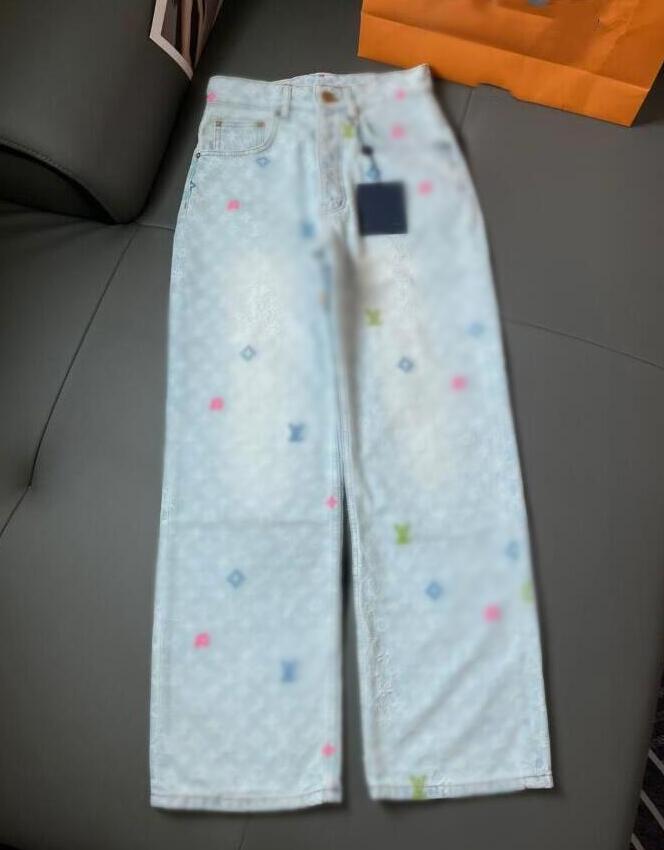 24ss New women Spring Casual pants designer jean pant paris Colorful letter embroidery jacquard fabric denim Free shipping