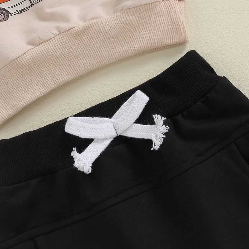 Clothing Sets 0-4Y Little Boys Spring Fall Pant Outfits Vehicles Print Long Sleeve Pullover Tops Sweatshirt Pants Sets Toddler Tracksuits R240708