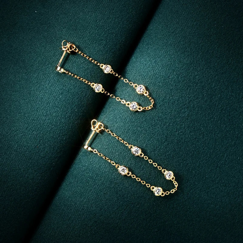EWYA Sparkling Bubble D Color 0.1CT 3mm Full Diamond Drop Earrings for Women S925 Silver Long Tassel Dangle Earring 240701