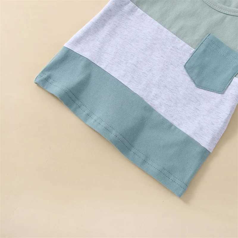Clothing Sets 2022-12-21 Lioraitiin 0-3Years Toddler Boy 2Pcs Summer Clothes Set Short Sleeve Round Neck Stripe Print T-Shirt Solid Shorts R240708