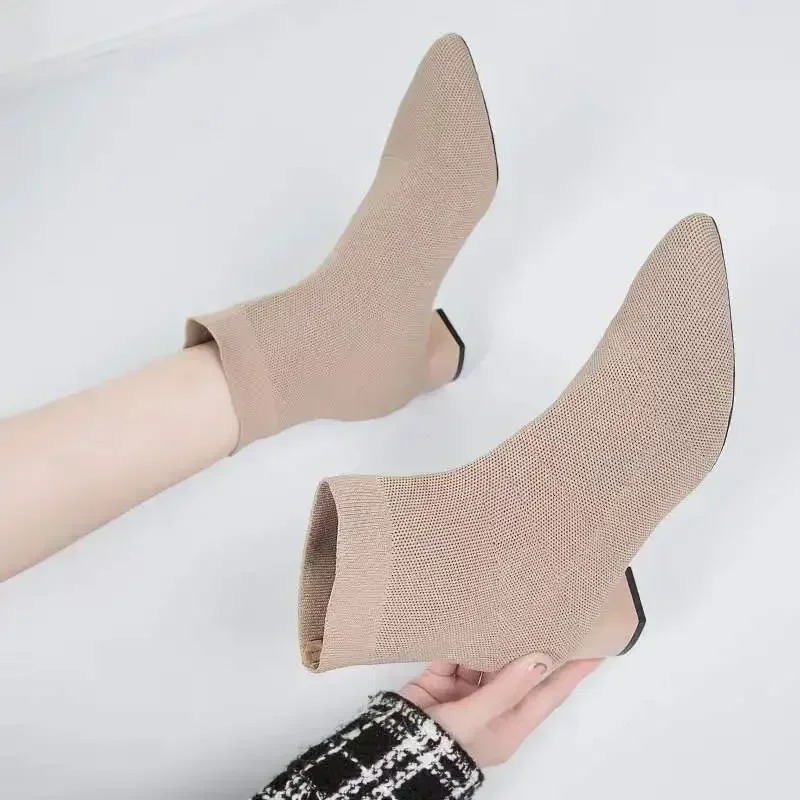 Womens knitted ankle boots autumn and winter womens casual low foot pump womens outer boots womens casual Chelsea boots 240704bj