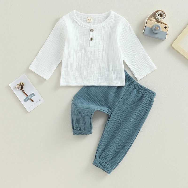 Clothing Sets 2Pcs Spring Autumn Baby Boy Clothes Set Solid Color Long Sleeve T-shirt Pant Boy Cotton linen Toddler Clothes Outfit