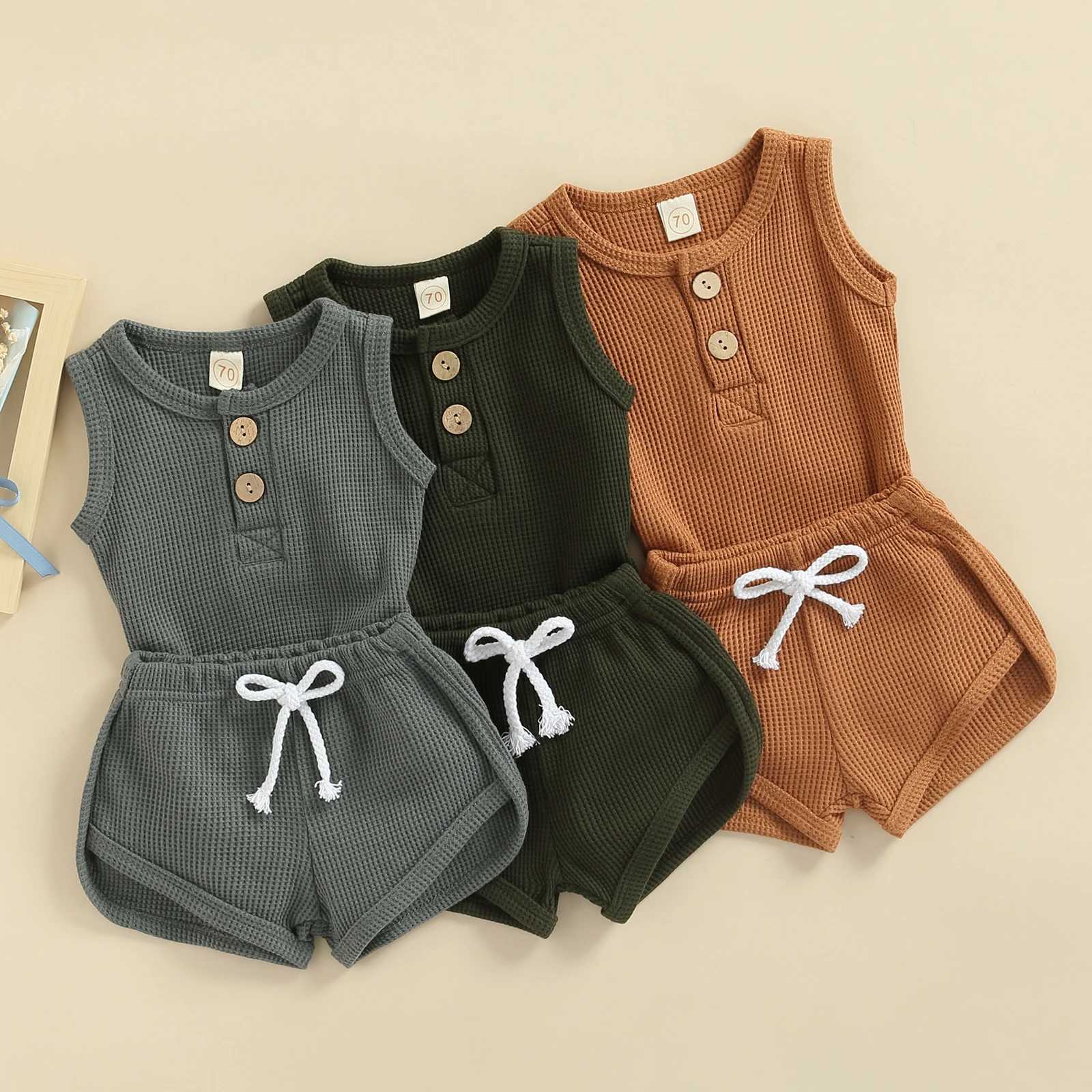 Clothing Sets Infant Baby Boy Clothing Set Newborn Infant Round Neck Sleeveless Solid Color Romper Elastic Waist Shorts R240708