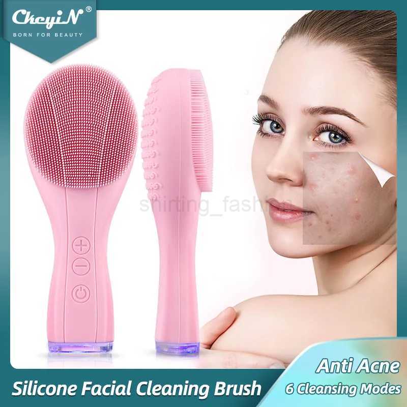 CkeyiN Electric Silicone Facial Brush Sonic Vibration Face Cleansing Brush Waterproof Acne Blackhead Remover Pore Cleaner 2 SideCL240708